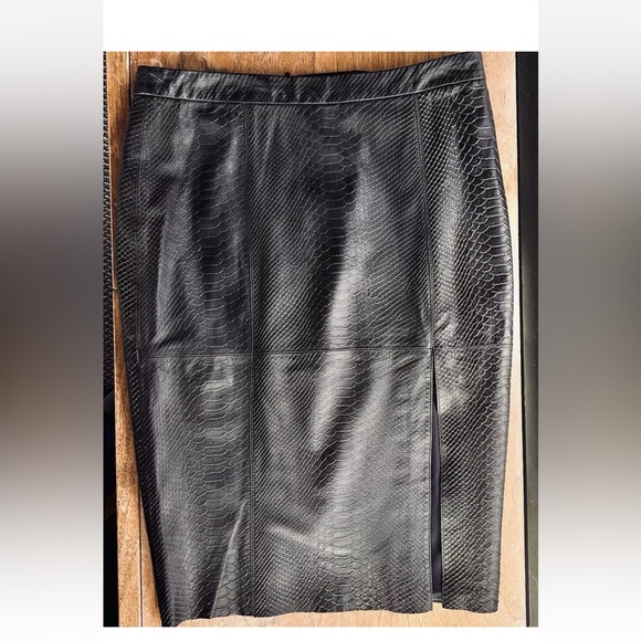 ALICE + OLIVIA Lambs Leather Pencil Snakeskin Midi Skirt Womens Size 6 Black - Picture 5 of 16
